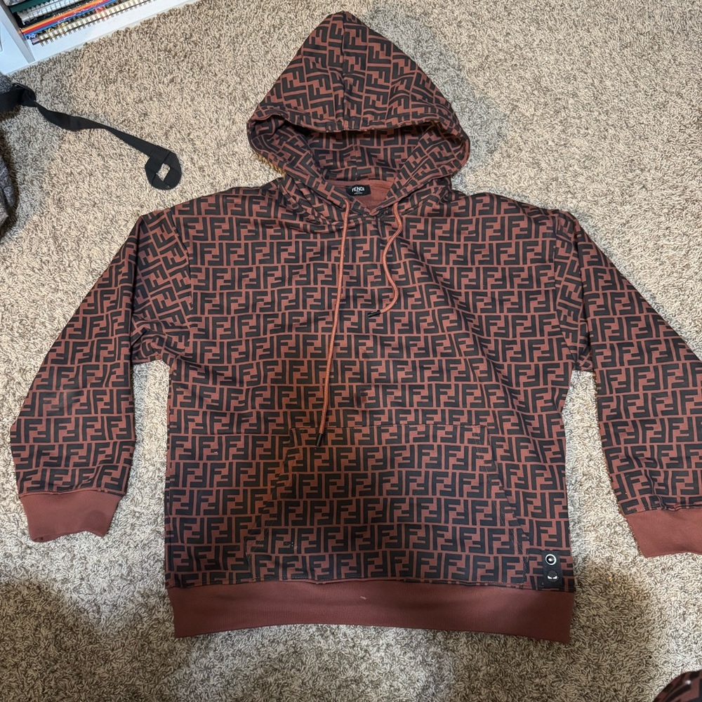 Fendi Brown & Black Monogram Hoodie Size Large